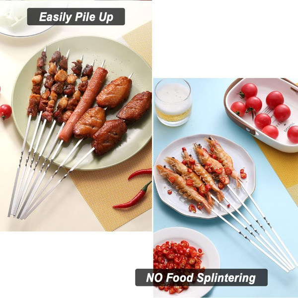 50 reusable 1.3mm thick barbecue skewers and 1 tube of barbecue storage, perfect for outdoor camping, picnicking, barbecuing, birthday party supplies, barbecue accessories