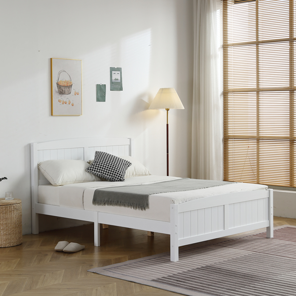 FCH Full Pine Single-Layer Core Vertical Stripe Full-Board Curved Bed Head With The Same Bed Foot Wooden Bed White