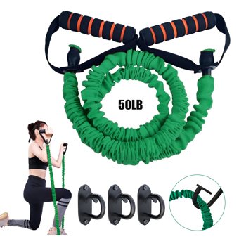 Fitness Freak safety resistance trainer with heavy duty protective cover for safe workouts and soft non-slip foam handle, door anchor, and stackable ankle straps for men and women