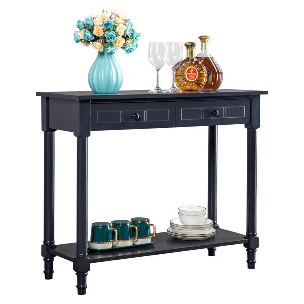 2-Tier Console Table with 2 Drawers， Console Tables for Entryway, Sofa Table with Storage Shelves, Entryway Table Behind Sofa Couch, for Living Room, Kitchen, Black