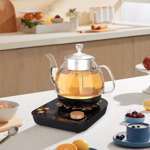 Compact Tea Maker Electric Glass Kettle，Dual Methods of Steaming and Brewing with Temperature and Timer Programs，Cordless 800W 0.8 Liters capacity for get your favorite teas.