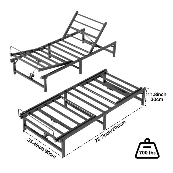 Elektrisch Verstellbarer Bettrahmen, 90x200cm, Metallbett mit Geräuschloser Motor, Kopfneigung 50 Grad, 200KG Tragfähiger Einzelbettgestell für Erwachsene Senioren (No Matratzen)