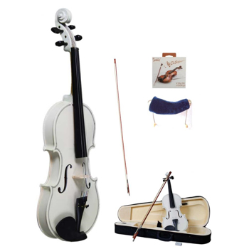 【Do Not Sell on Amazon】Glarry GV100 4/4 Acoustic Violin Case Bow Rosin Strings Tuner Shoulder Rest White