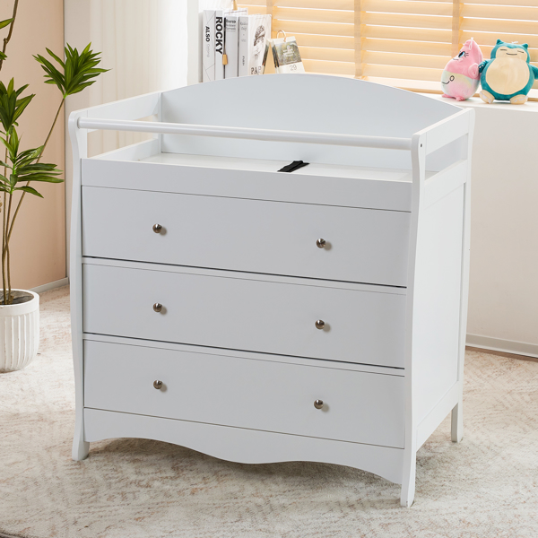 FCH 3-layer Drawer with Safety Belt White 90.5*58*92cm Wooden Bed Baby