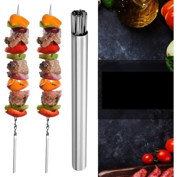 50 reusable 1.3mm thick barbecue skewers and 1 tube of barbecue storage, perfect for outdoor camping, picnicking, barbecuing, birthday party supplies, barbecue accessories