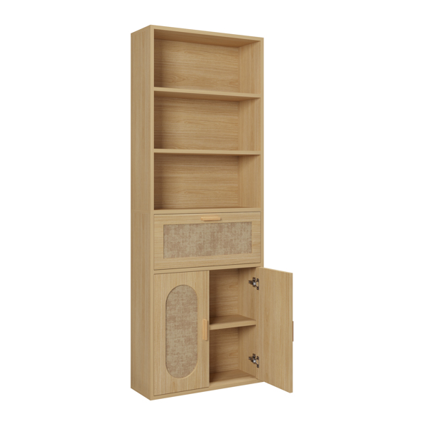 FCH 3-layer 1-drawer with double doors Triamcinol board rattan surface 60*23.5*180cm display cabinet original wood color