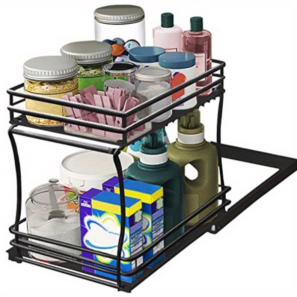 Two Tier sink organizer, pull out cabinet organizer two layers slide out of the sink cabinet organizer, kitchen and bathroom cabinet sink organizer below