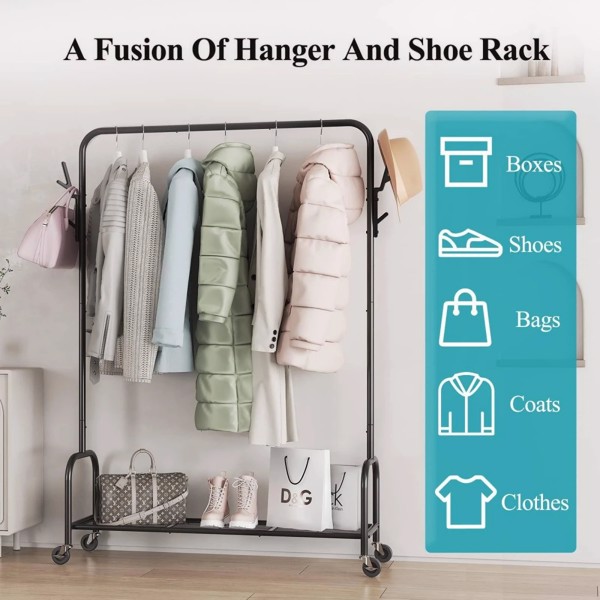 Floor-Standing Metal Coat Rack, Clothing Coat Rack With Bottom Rack, Hanger For Hanging Clothes And Coats