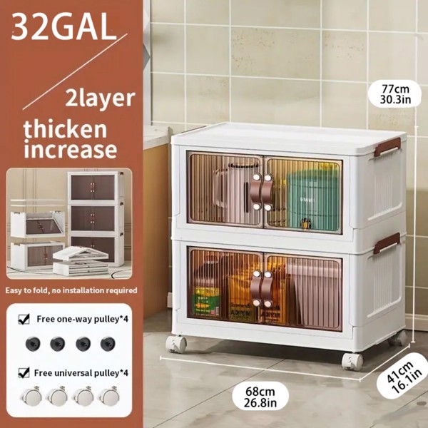 Two-layer plastic storage box-oversized storage box, foldable stacked containers and foldable storage system, suitable for storage in closets, families, offices and dormitories.