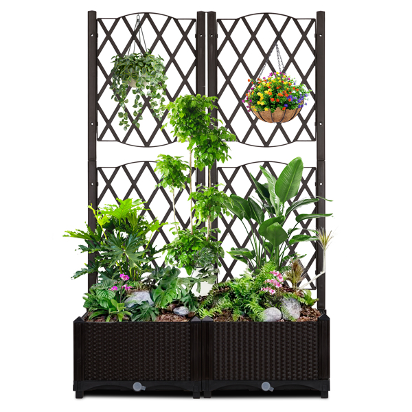 Wicker Trellis Planter, Outdoor Raised Garden Bed with Drainage Holes, Free-Standing Trellis Planter Box for Vine Climbing Plants and Flowers in Garden Patio Balcony, Brown