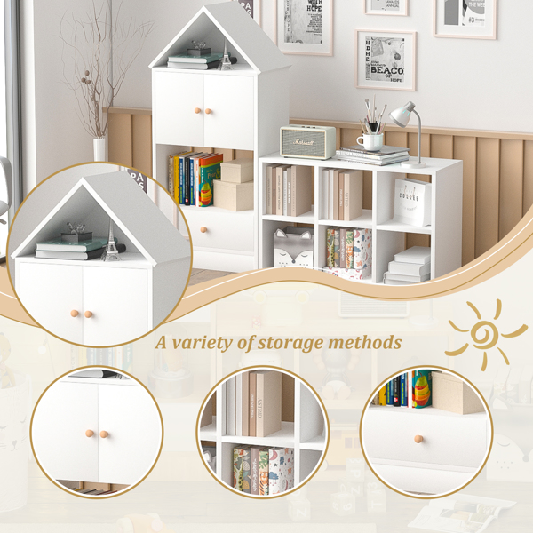 Versatile Children's Bookshelf with House-Shaped Design, Multi-Functional Storage for Books and Toys, Adjustable Placement, Durable Kids Organizer for Playroom or Bedroom Easy Assembly & Safe for Kid