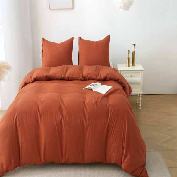 King Duvet Cover Set, 3 Pieces Solid Color Bedding Set with 1 Duvet Cover and 2 Pillow Shams, Comforter Not Included (King Size, Terracotta)