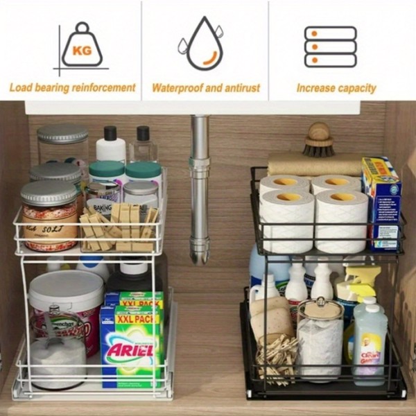 Two Tier sink organizer, pull out cabinet organizer two layers slide out of the sink cabinet organizer, kitchen and bathroom cabinet sink organizer below