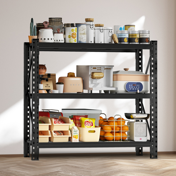 3-Tier Industrial Shelving Rack - 47in, Heavy Duty Steel Shelving Unit Adjustable, 51.2" W*23.6" D*47.3"H, Black, Requires Assembly