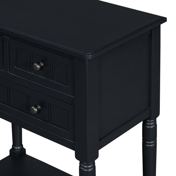 Narrow Console Table, Slim Sofa Table with Three Storage Drawers and Bottom Shelf (Black)