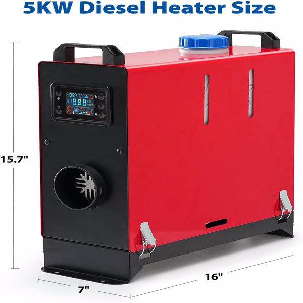 All-in-one Diesel Heater 5KW 12V-24V Diesel Air Heater Fast Heating, Low Energy, Low Noise, Remote Control, LCD Monitor, 5L Tank, for Campers, Truck, Trailer, RV, Boat, Garage - Red 5KW