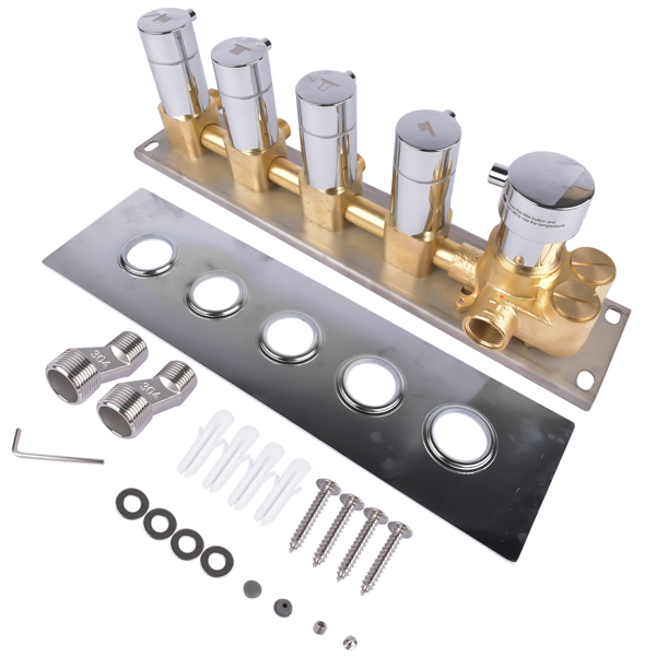 4-Function Silver Brass Shower Diverter Thermostatic Valve Shower Diverter Valve Constant Temperature Design Brass