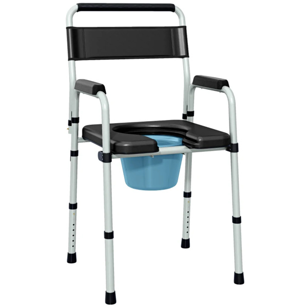 Black multi-functional portable toilet chair with adjustable height