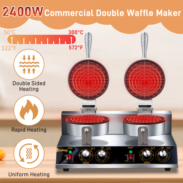 Double Head 2400W 110V Round Non-Stick Belgian Waffle Maker