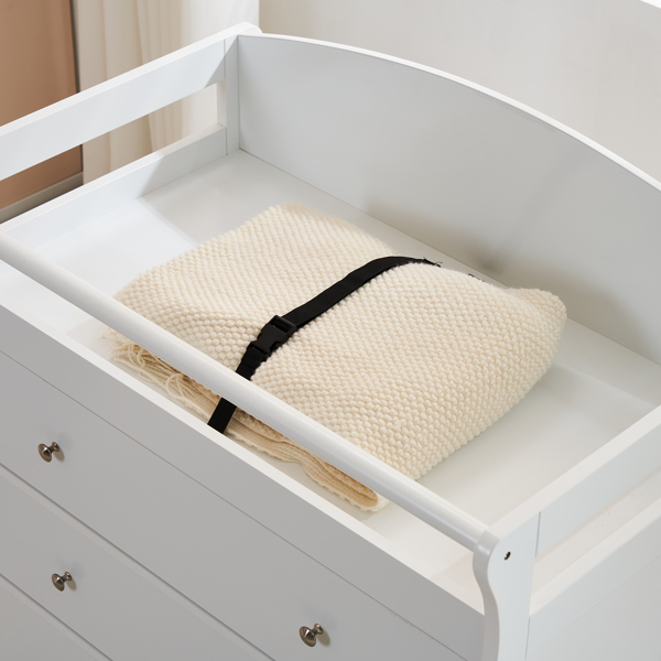 FCH 3-layer Drawer with Safety Belt White 90.5*58*92cm Wooden Bed Baby