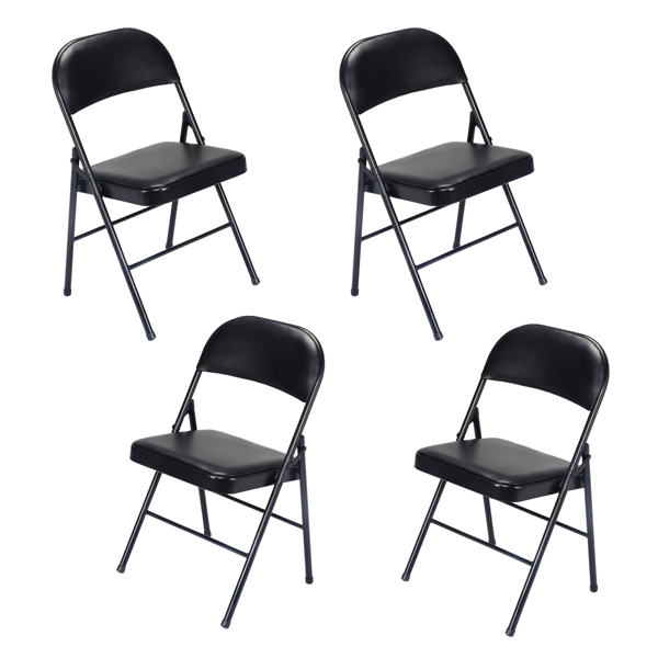 【Old Code：33457557】4pcs Elegant Foldable Iron & PVC Chairs for Convention & Exhibition Black