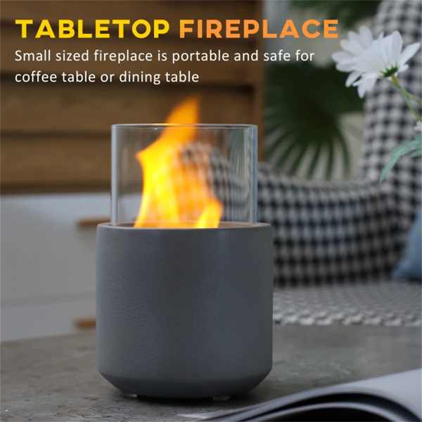 Light Grey Mini Tabletop Fireplace