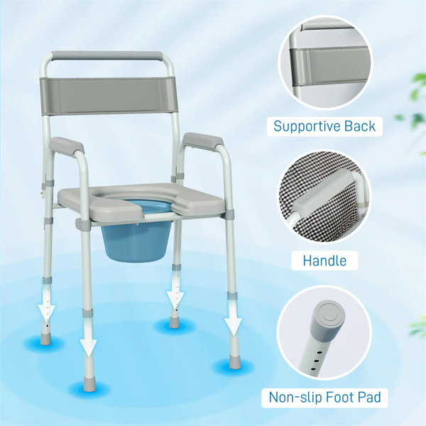 Grey multi-functional portable toilet chair with adjustable height