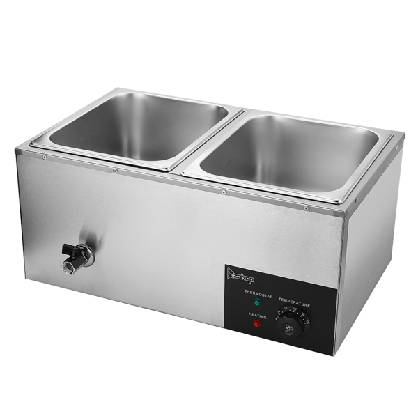 ZOKOP 110V 600W 10L*2 Stainless Steel Two Plates Heating Food Warming Soup Pool Silver