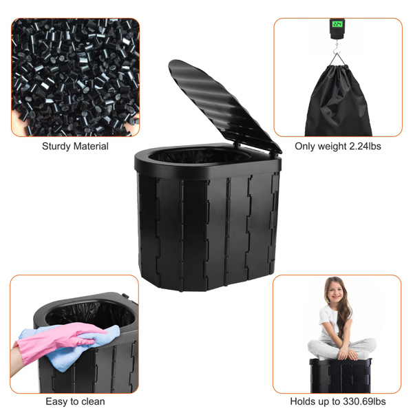 Portable Camping Toilet for Adults -Portable Folding Toilet with Lid,with Lid Carry Bag 1 Roll Garbage Bags