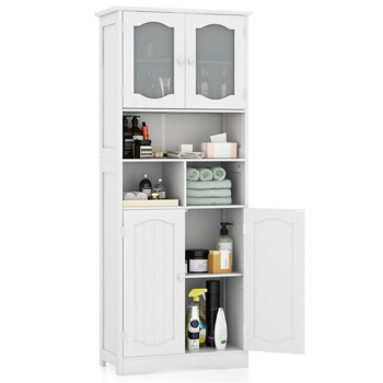 Bathroom Storage Cabinet with Glass Doors and Shelves