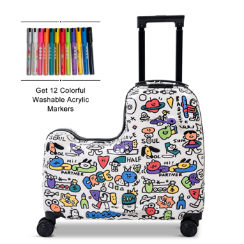 22 inch Children\\'s Ride On Luggage with Safety Belt Waterproof Luggage Spinner wheels with Luggage Cover and 12 watercolor marker 