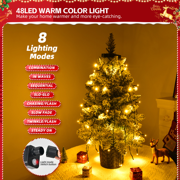 60cm Christmas Tree Lights with Ring, 48 LED Xmas String Lights with Warm Light and 8 Modes and Remote Control for Christmas Party Decorations