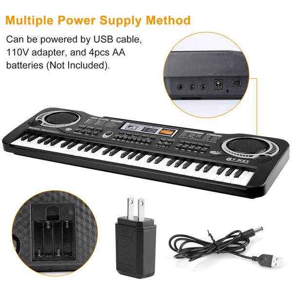 61 Keys Digital Music Electronic Keyboard Electric Piano Musical Instrument Kids Learning Keyboard w/ Microphone For Beginners Kids Girls Boys Adults