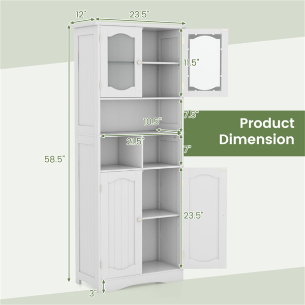 Bathroom Storage Cabinet with Glass Doors and Shelves