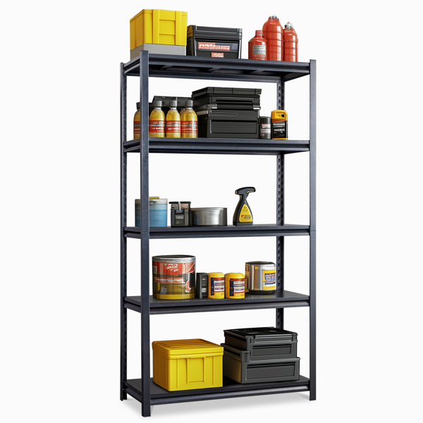 72" H Adjustable Garage Shelves, 5-Tier Heavy Duty Shelving Unit, 2200LBS Wide Metal Utility Storage Organizer Racks for Warehouse Pantry Closet Kitchen, Black