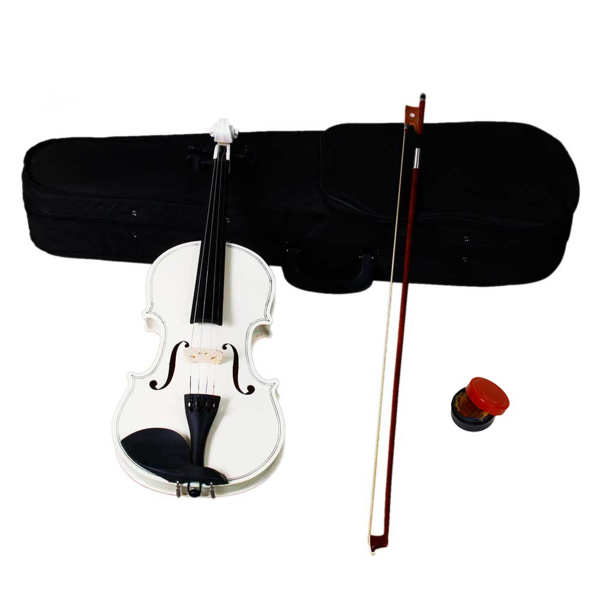 Glarry GV100 4/4 Acoustic Violin Case Bow Rosin Strings Tuner Shoulder Rest White