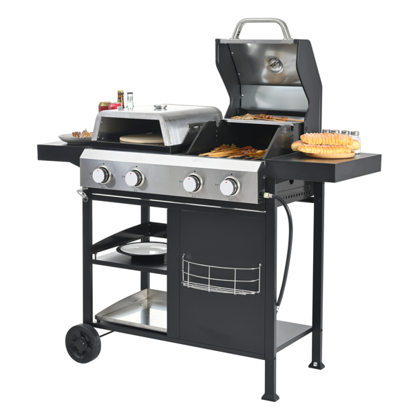 2+2 Multi-function Burner Gas Grill and Griddle Combo with Cover for Outdoor Cooking While Camping or Tailgating - BBQ,FRYING,PIZZA.