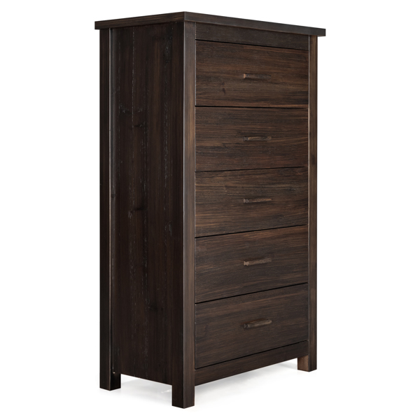 Brown MDF with Solid Wood Veneer 73*40*120cm Vertical 5-Drawer Chest of Drawers