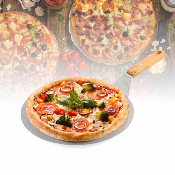 Stainless Steel Pizza Paddle Peel Bakers BBQ Oven Restaurant Tray Wooden Handle