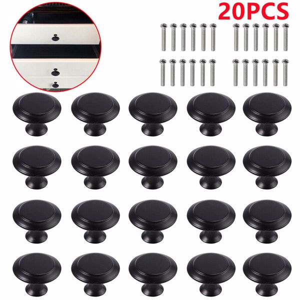 20X Door Knobs Cupboard Cabinet Drawer Round Furniture Kitchen Pull Handle Black