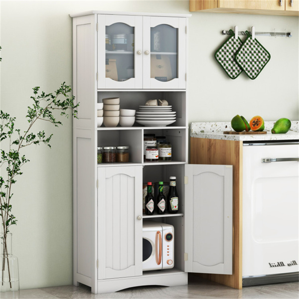 Bathroom Storage Cabinet with Glass Doors and Shelves