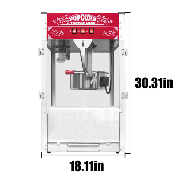  Commercial Popcorn Machine, 12 Oz Kettle, 1440 W Countertop Popcorn Maker for 80 Cups per Batch, Theater Style Popper with 3-Switch Control Steel Frame Tempered Glass Doors 1 Scoop 2 Spoons, Red 