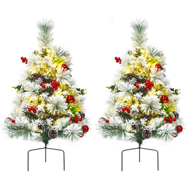 2 Pre-lit Pathway Flocked Christmas Trees 15.5" x 15.5" x 29" (L x W x H)