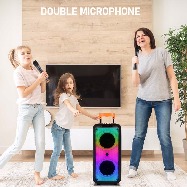 8in Wireless Portable Bluetooth Karaoke Speaker with TF/USB/AUX/FM/TWS, LED Disco Light, Bluetooth 5.0 for Outdoor Home Party