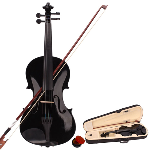 Glarry GV100 4/4 Acoustic Violin Case Bow Rosin Strings Tuner Shoulder Rest Black