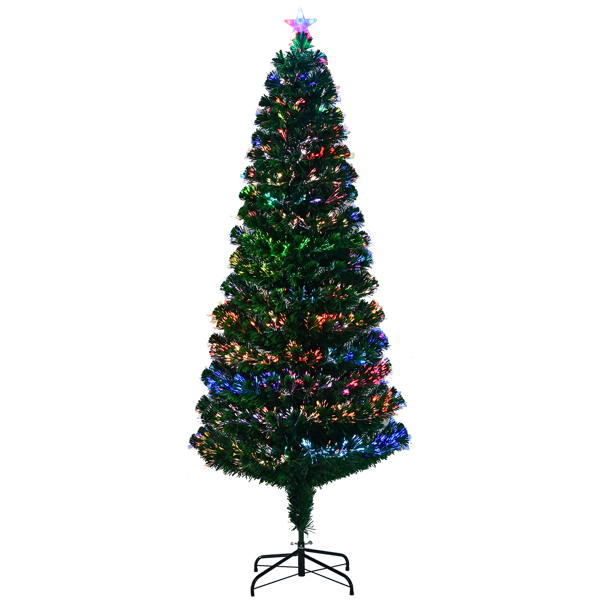 7 FT Pre-lit Christmas Tree, Artificial Fiber Optic Christmas Tree with Lighted Top Star and 280 Branch Tips, Holiday Xmas Decoration Tree for Home Office Store Party, Green