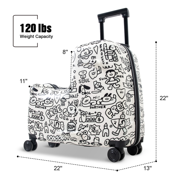 20 Inch Painting Hardside Suitcase, Personalize Decoration Travel Luggage for Kids & Adult, DIY Coloring Customize Carry on Luggage with Spinner Wheels