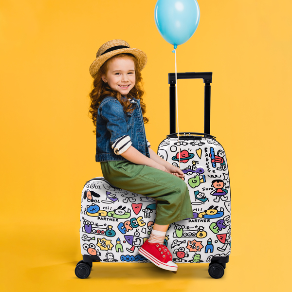 20 Inch Painting Hardside Suitcase, Personalize Decoration Travel Luggage for Kids & Adult, DIY Coloring Customize Carry on Luggage with Spinner Wheels