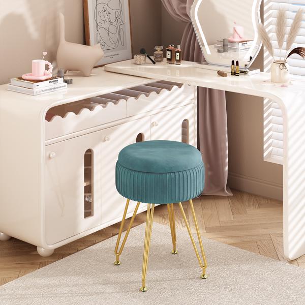 Velvet Vanity Chair, osmanischer Schminktisch Aufbewahrungshocker, moderner und schicker Design-Kommodenstuhl (Dunkelgrün)