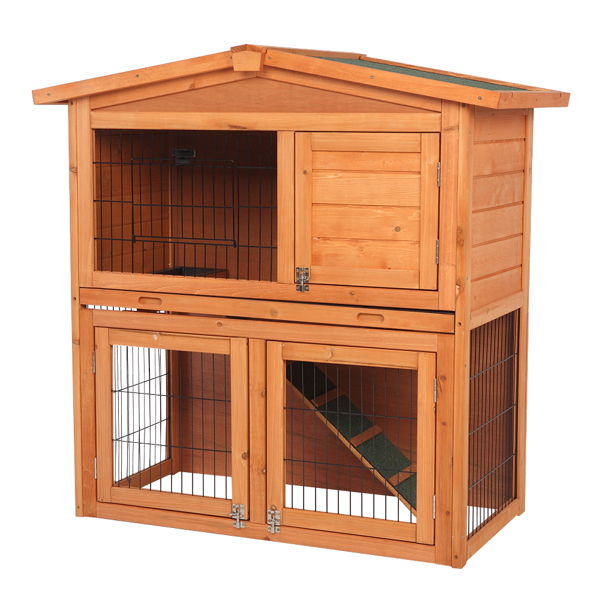 40" Triangle Roof Waterproof Wooden Rabbit Hutch A-Frame Pet Cage Wood Small House Chicken Coop Natu